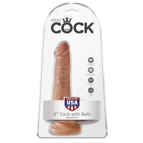 Pipedream King Cock 6 Inch - Реалистичный фаллоимитатор на присоске, 15.2х3.8 см (карамельный)